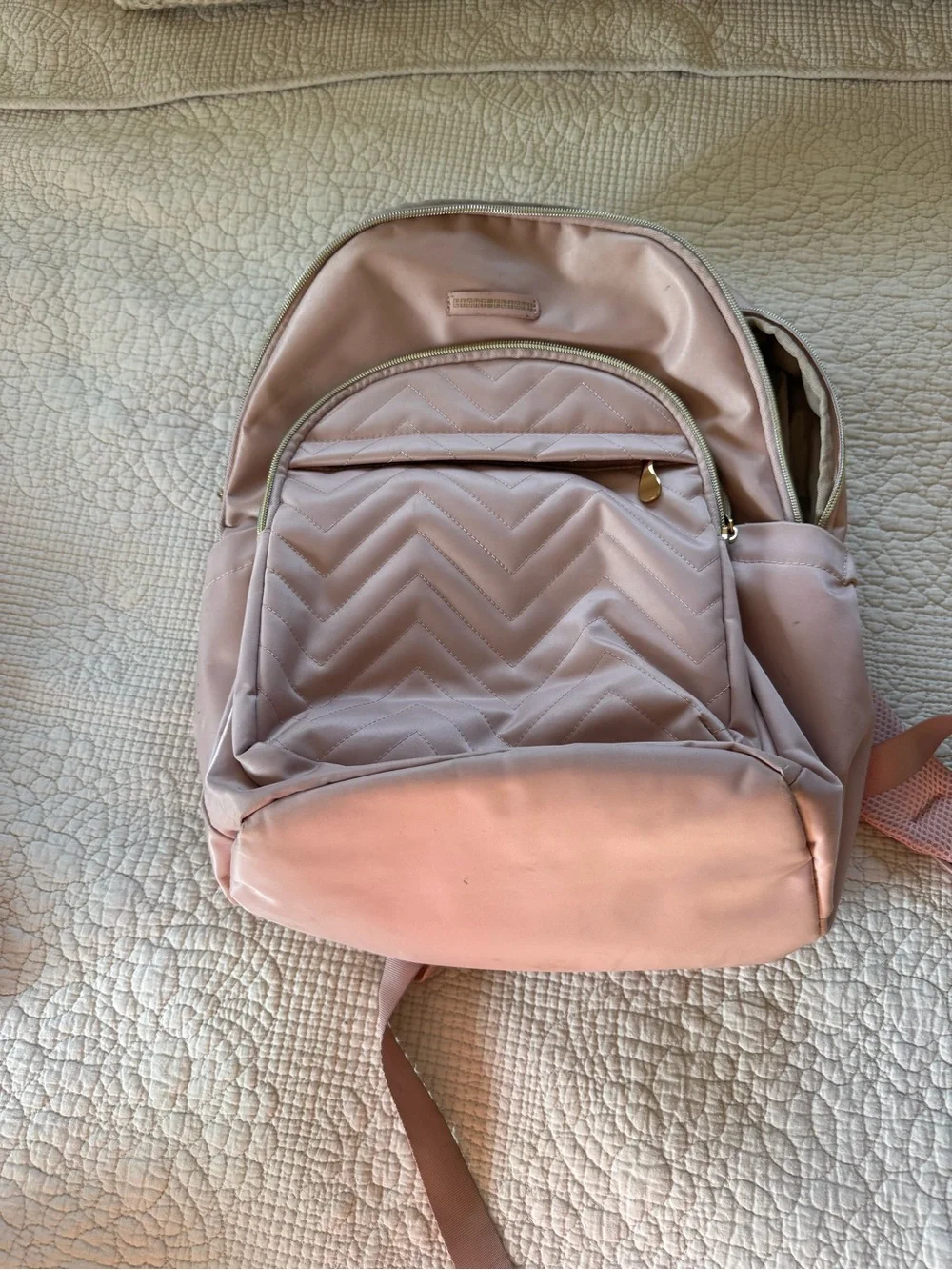 Amazon Quilted Light Pink Backpack with Gold-Zip Accent